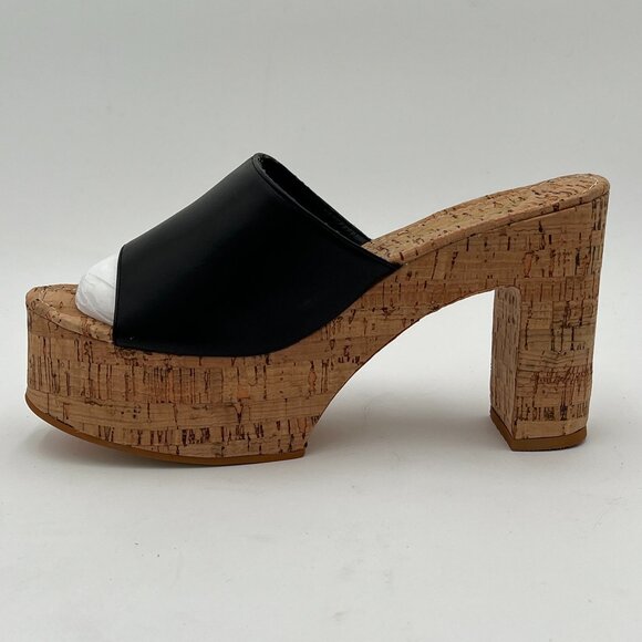 FOWT Black Cork High Chunky Heel Backless MulesPlatform Open Toe Sandals - Picture 2 of 6